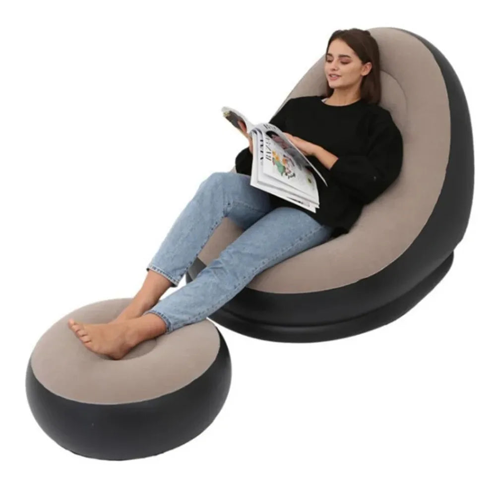 Lazy Inflatable Lounge Chair for Adults Folding Portable Lazy Sofa with Foot Stool Air Couch Sofa for Livingroom and Bedroom