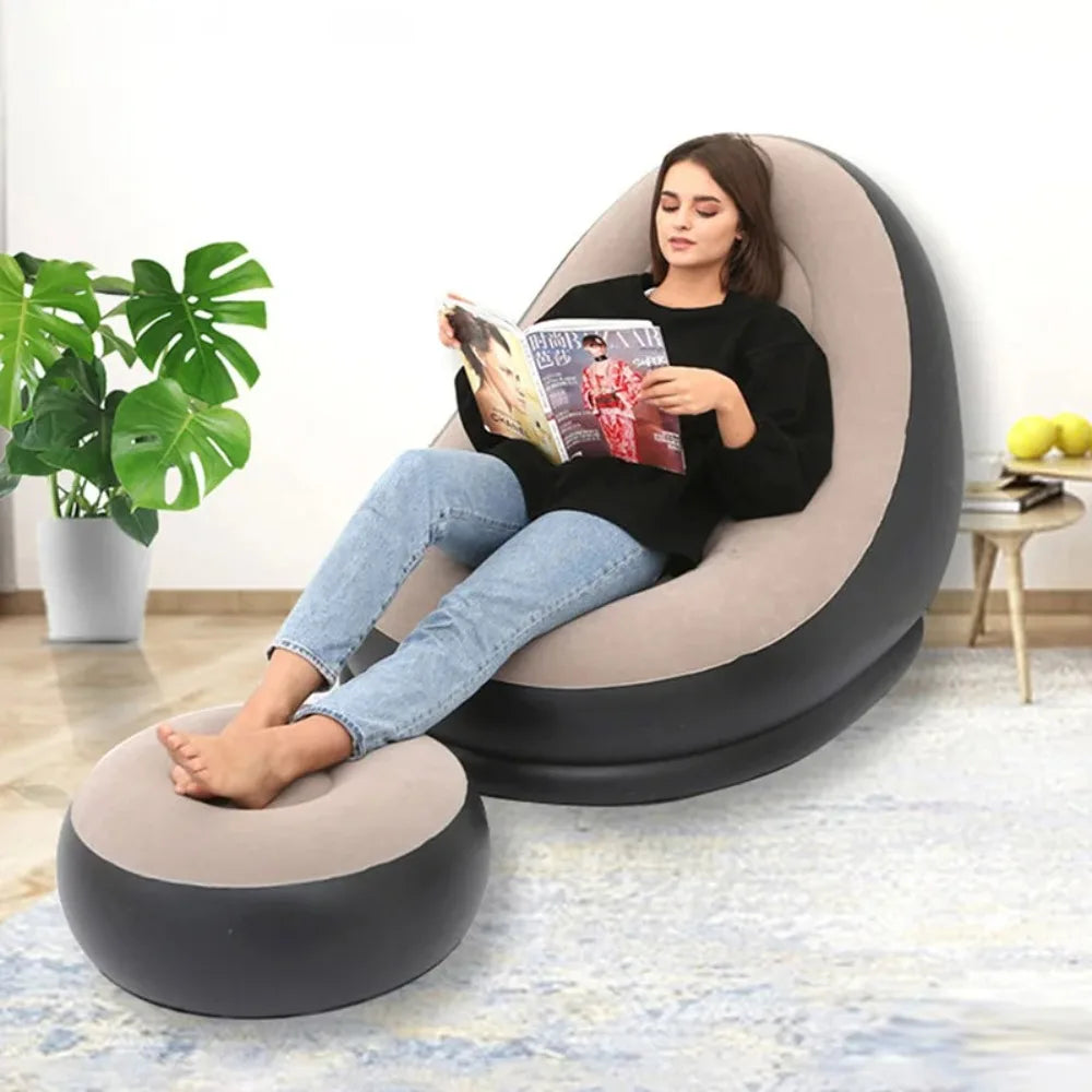 Lazy Inflatable Lounge Chair for Adults Folding Portable Lazy Sofa with Foot Stool Air Couch Sofa for Livingroom and Bedroom
