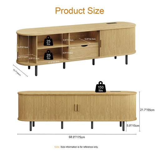 69" TV Stand w/ Power Outlet for TVs up to 80",Entertainment Center w/ Storage & Drawer,TV Console w/ Adjustable Shelves