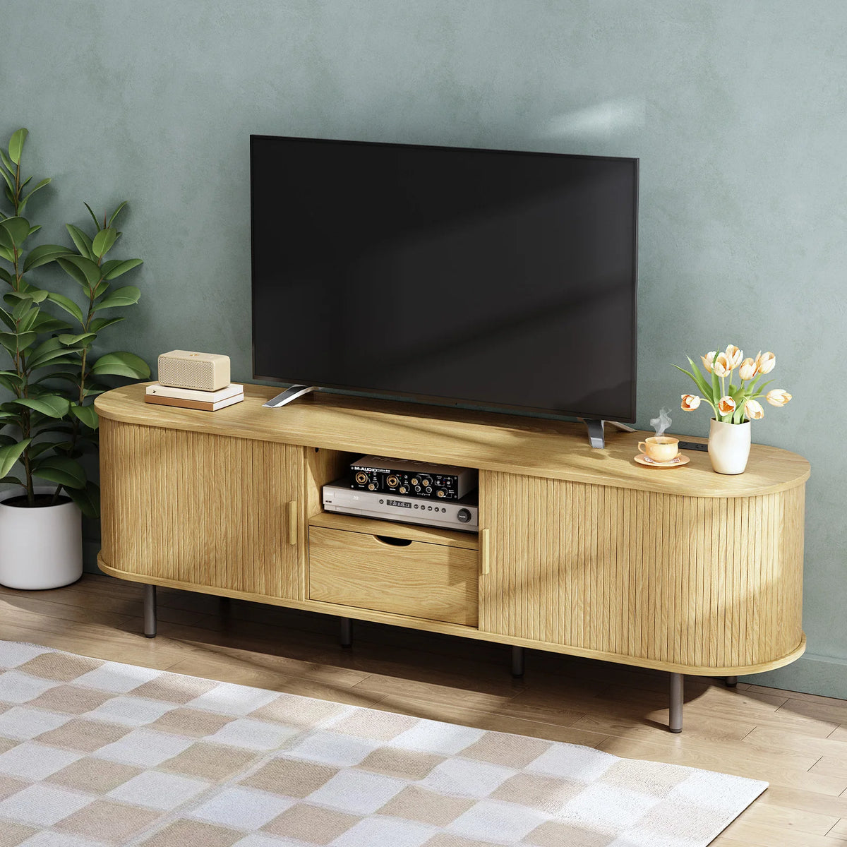 69" TV Stand w/ Power Outlet for TVs up to 80",Entertainment Center w/ Storage & Drawer,TV Console w/ Adjustable Shelves
